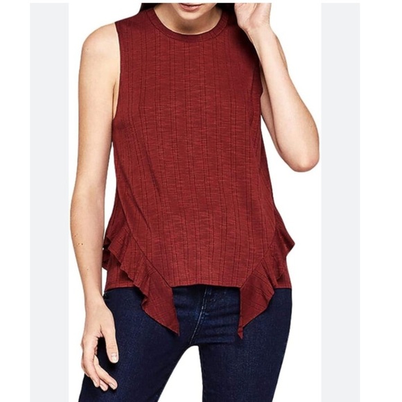 BCBG Tops - BCBGeneration Ruby Wine Side Ruffle Ribbed Tank